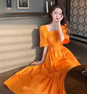 Solid Belted Long Dress